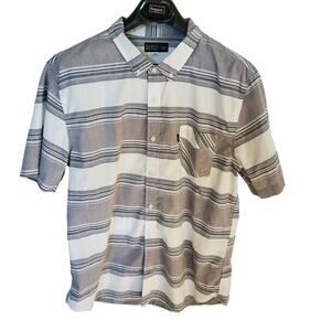 Caliville Shirt Mens XXL Gray White Striped Button Down Short Sleeve Casual Top